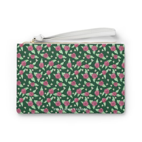 Clutch Bag in Green Rose Print