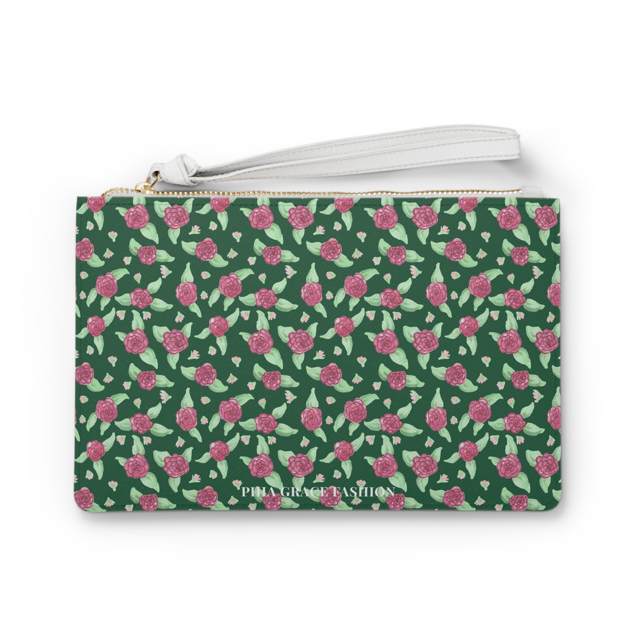 Clutch Bag in Green Rose Print