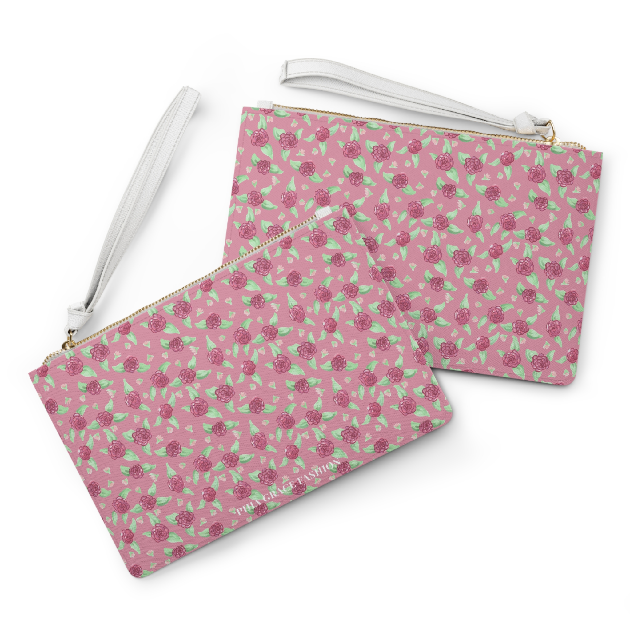 Clutch Bag in Pink Rose Print