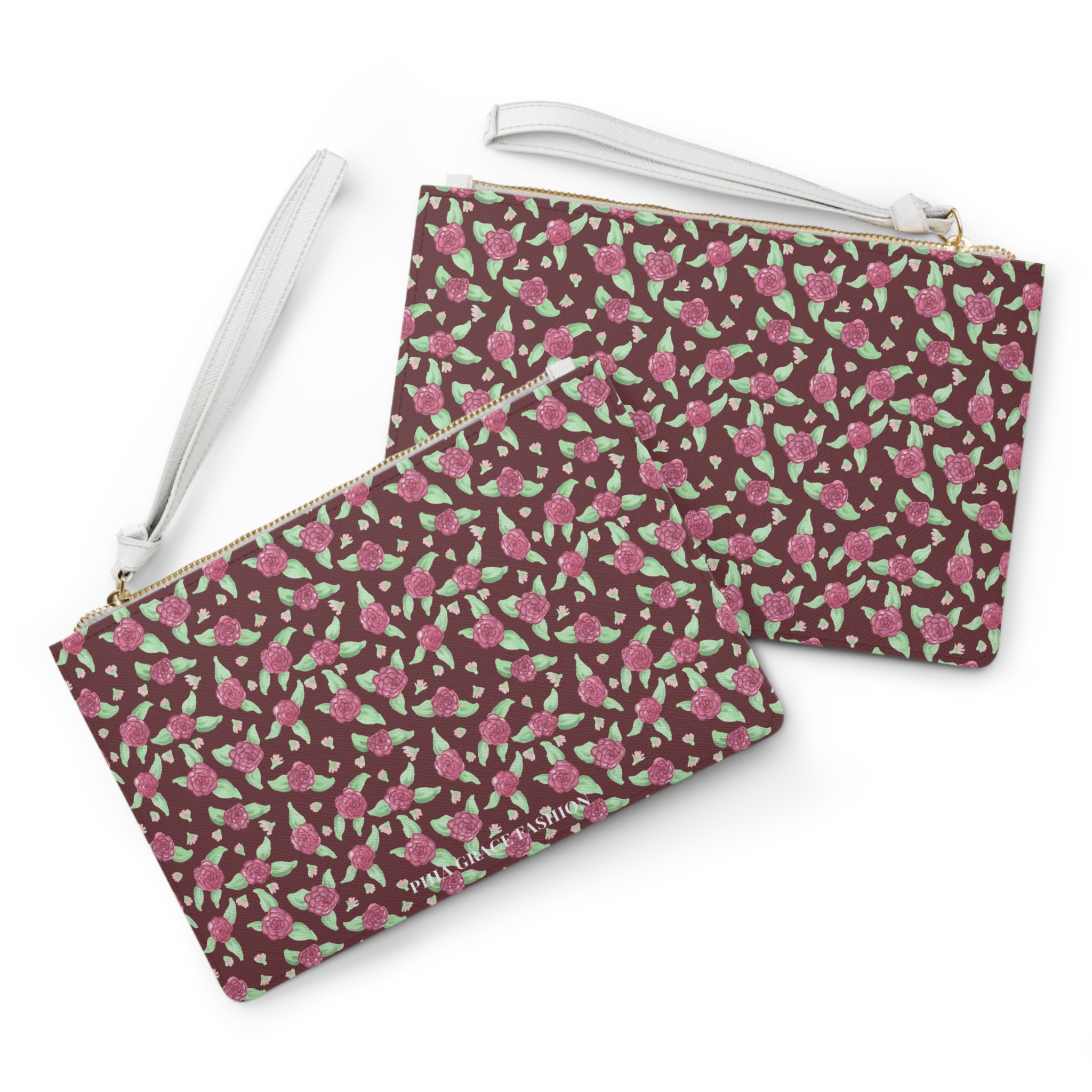 Clutch Bag in Maroon Rose Print