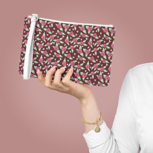 Clutch Bag in Maroon Rose Print