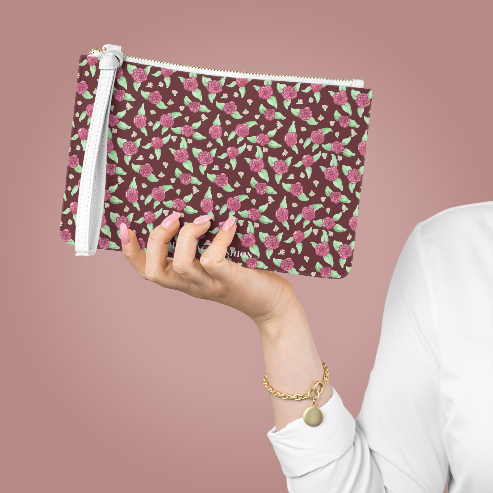 Clutch Bag in Maroon Rose Print