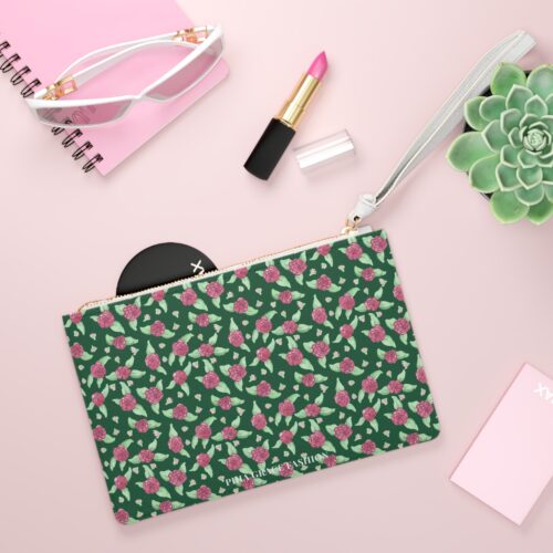 Clutch Bag in Green Rose Print