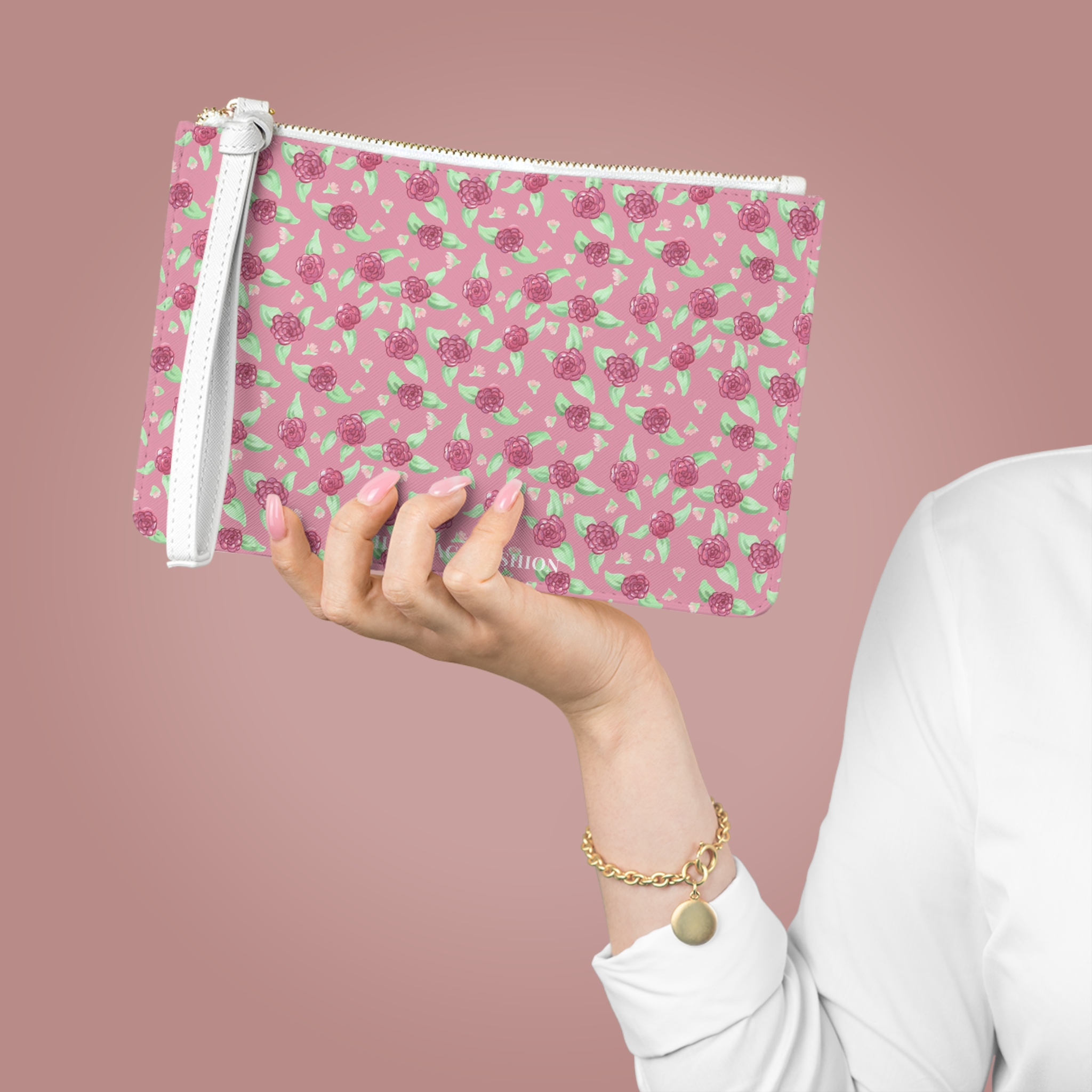 Clutch Bag in Pink Rose Print