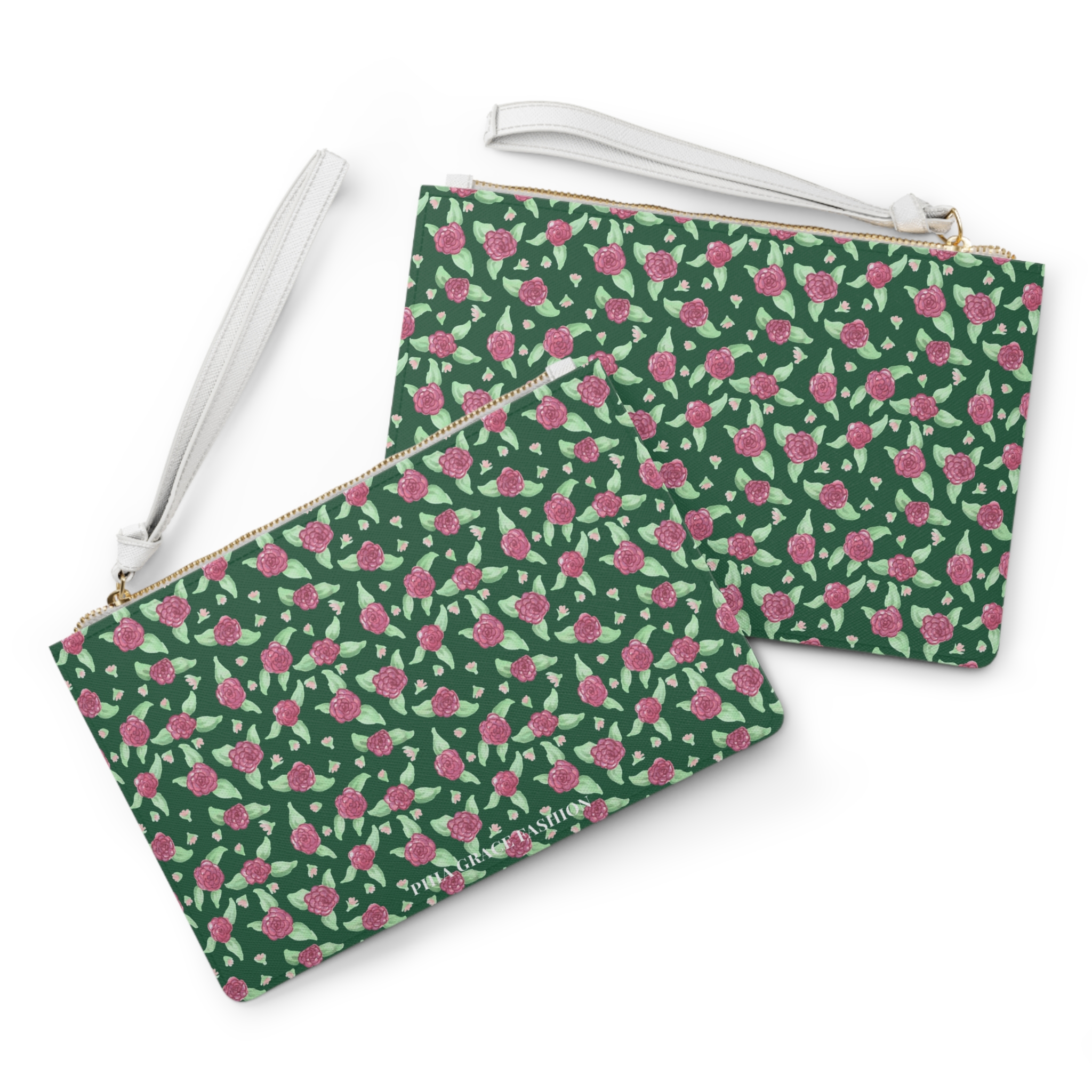 Clutch Bag in Green Rose Print
