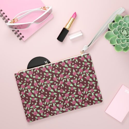 Clutch Bag in Maroon Rose Print