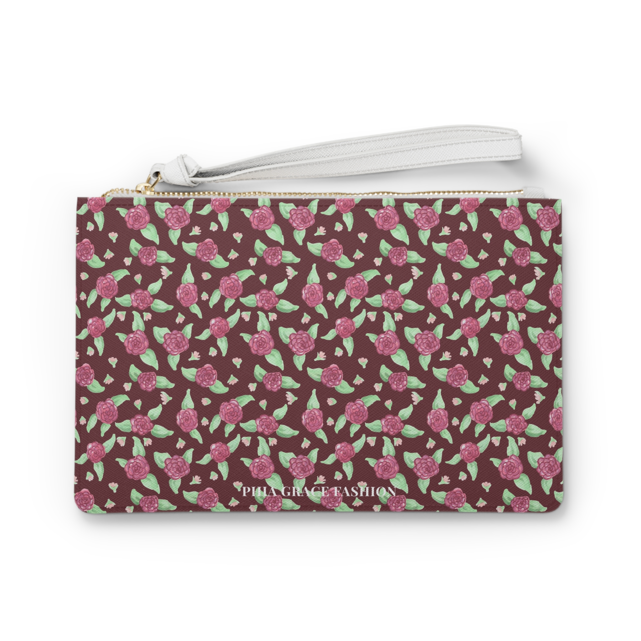 Clutch Bag in Maroon Rose Print