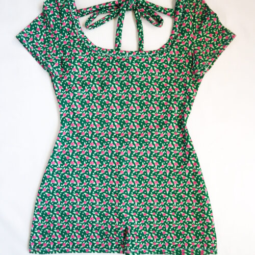 Romper in Green Rose Print