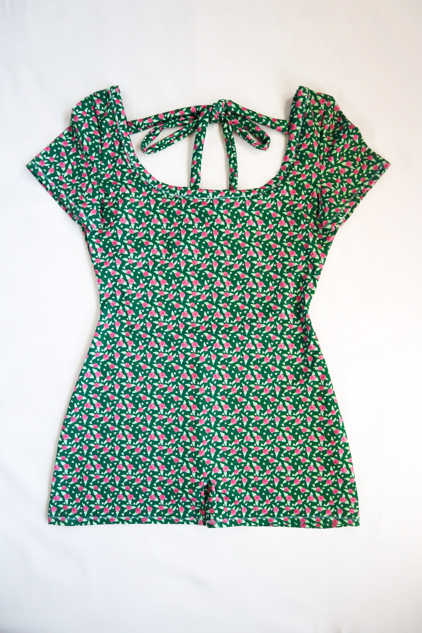 Romper in Green Rose Print