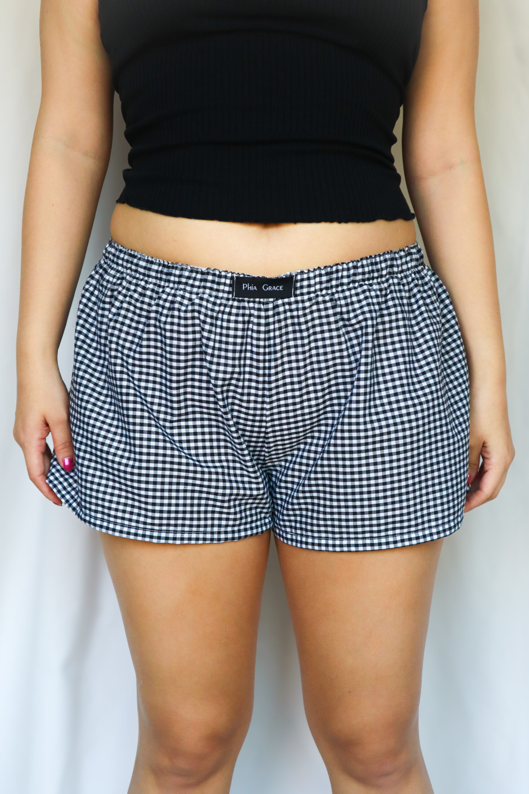 Gingham Boxer Shorts in Black and White