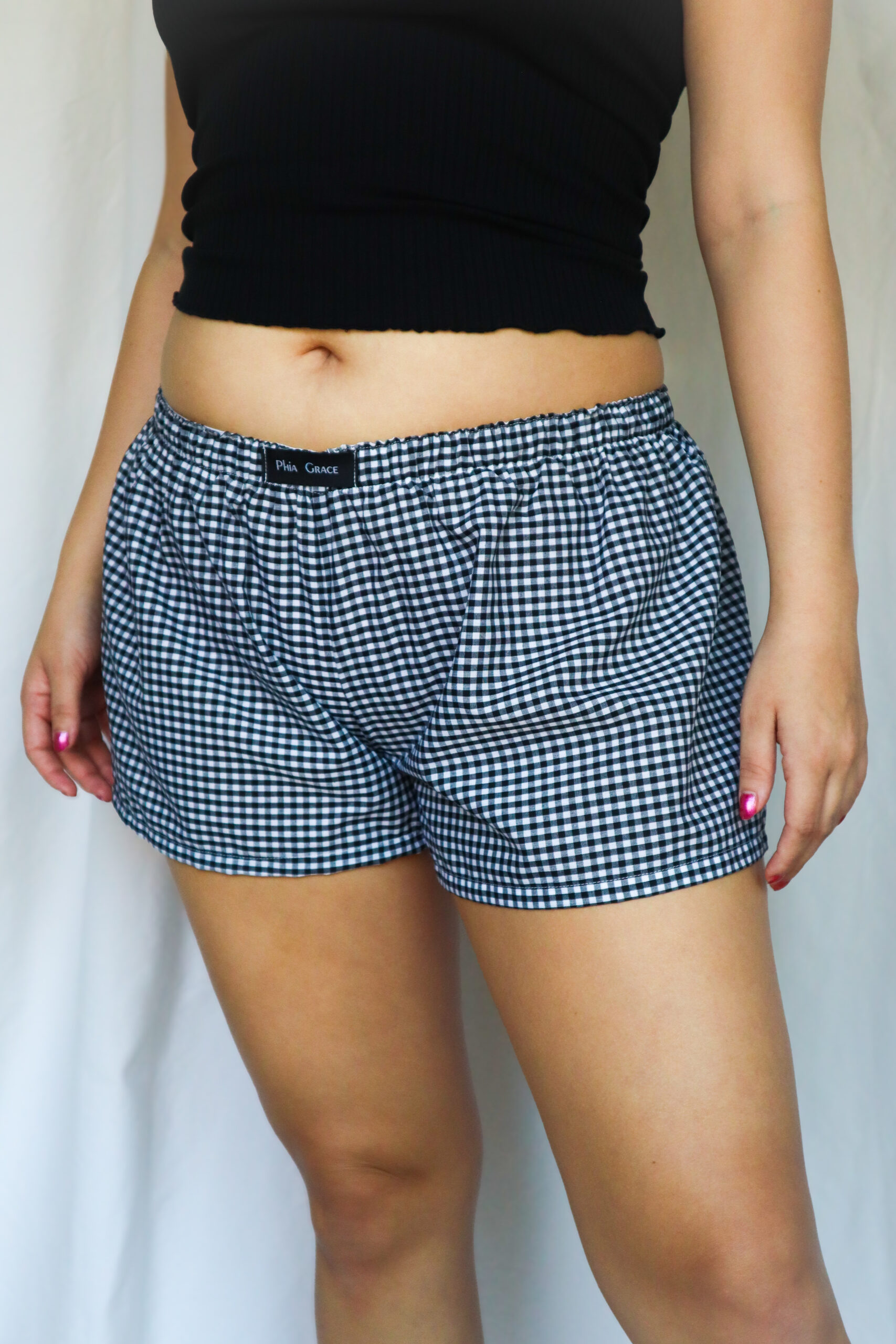 Gingham Boxer Shorts in Black and White