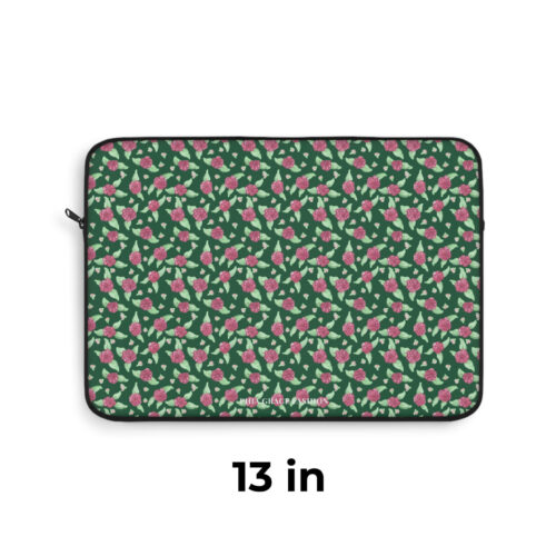 Laptop Sleeve in Green Rose Print
