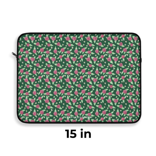 Laptop Sleeve in Green Rose Print