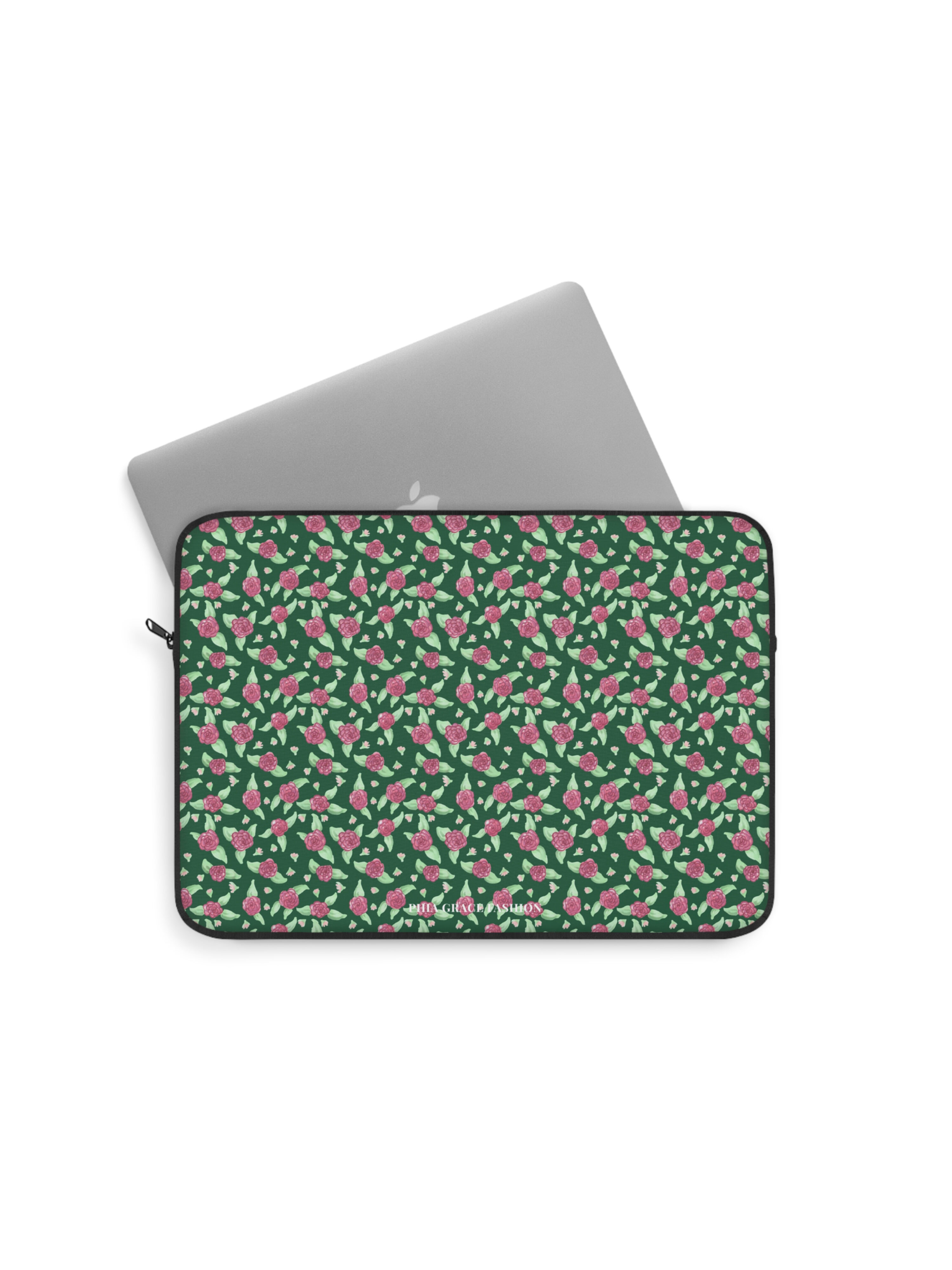Laptop Sleeve in Green Rose Print