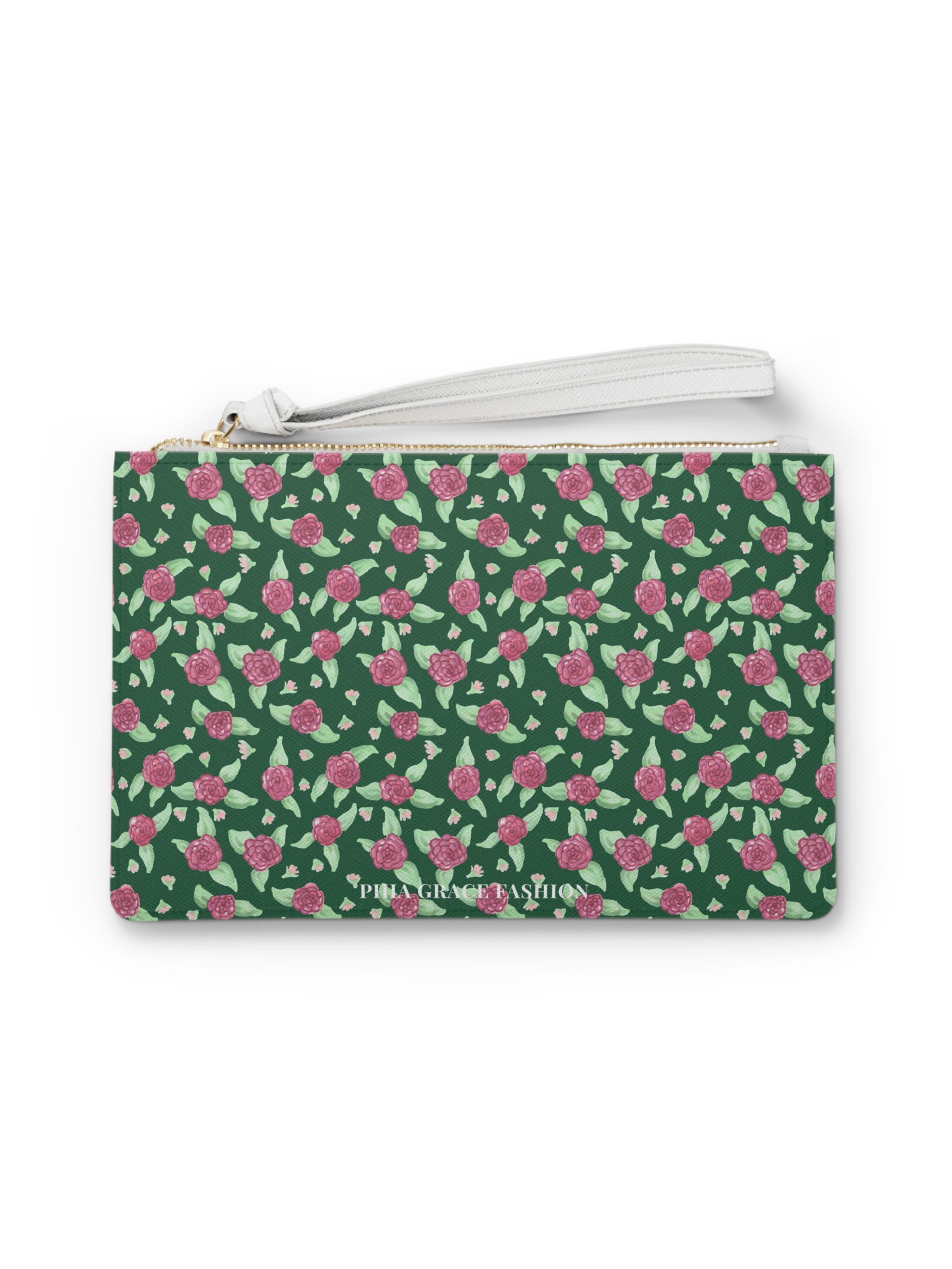 Clutch Bag in Green Rose Print
