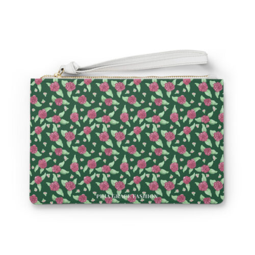 Clutch Bag in Green Rose Print