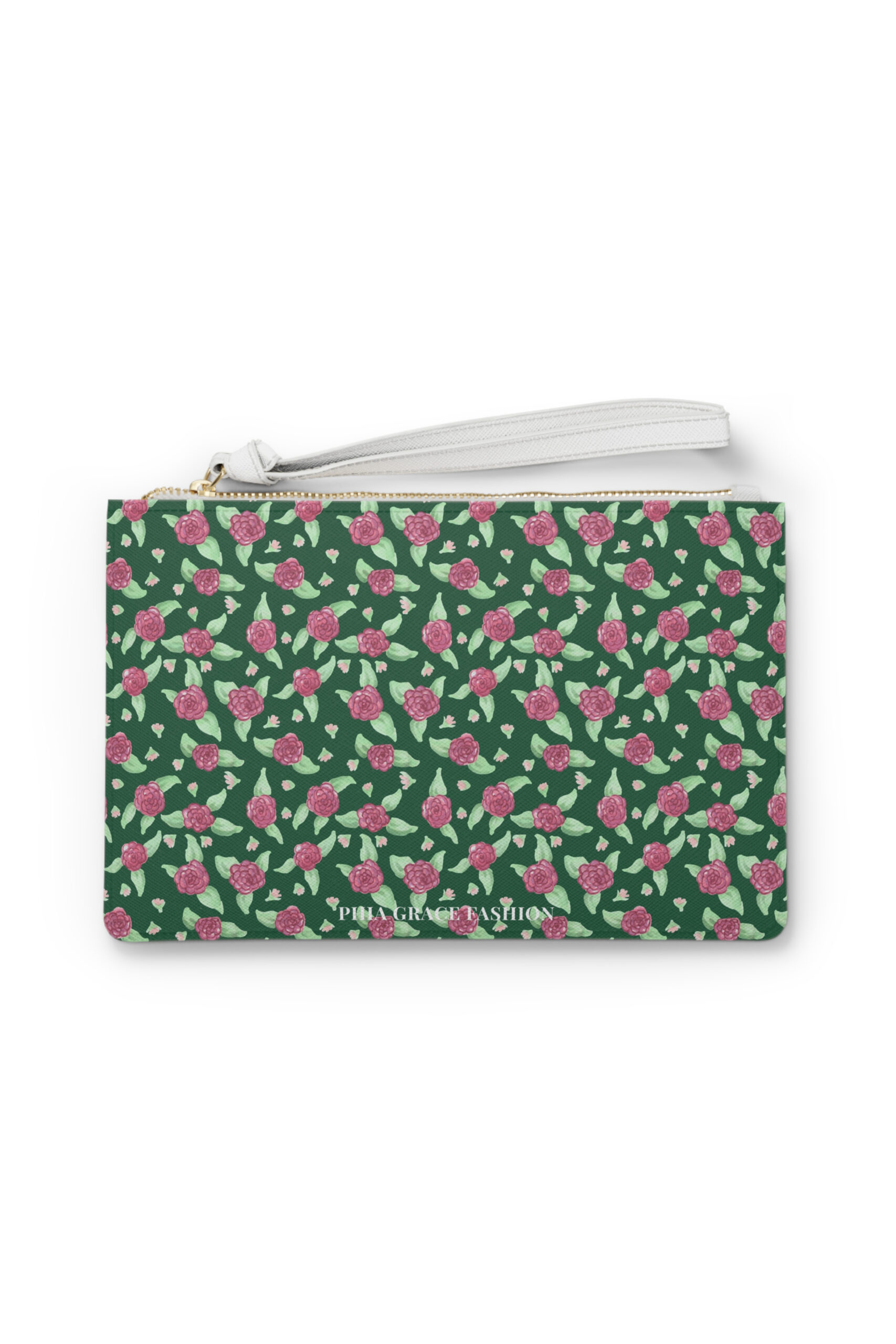 Clutch Bag in Green Rose Print