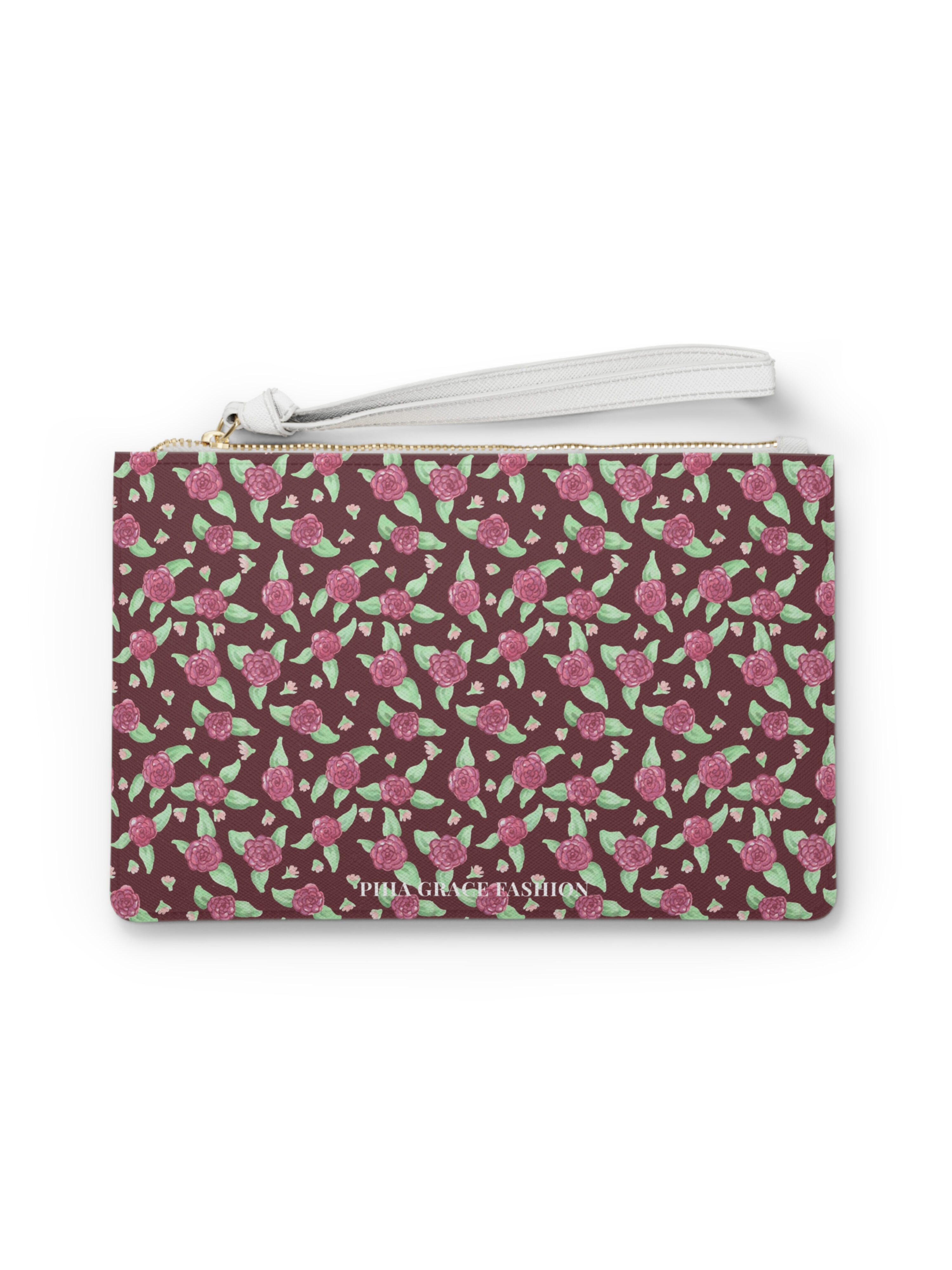 Clutch Bag in Maroon Rose Print