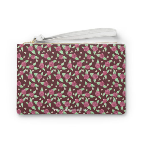 Clutch Bag in Maroon Rose Print