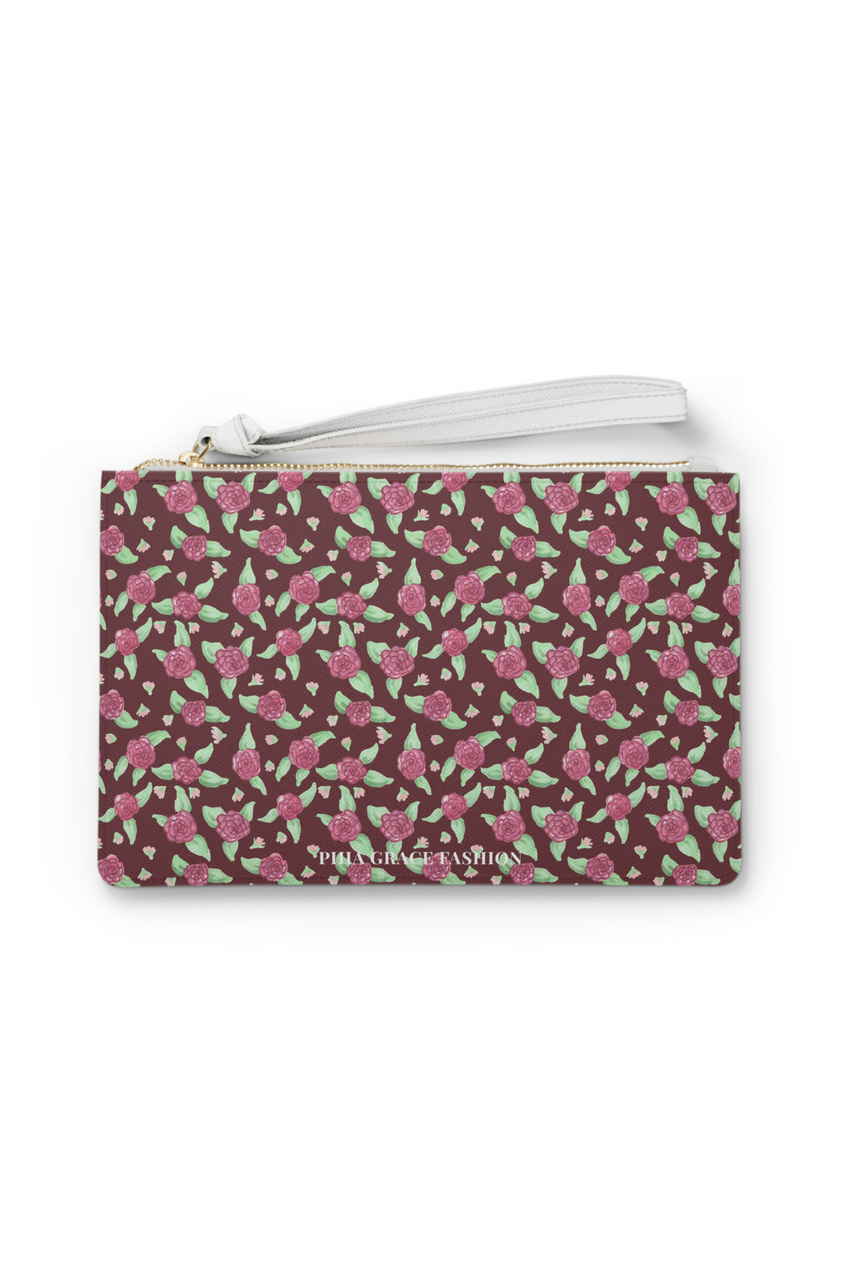 Clutch Bag in Maroon Rose Print