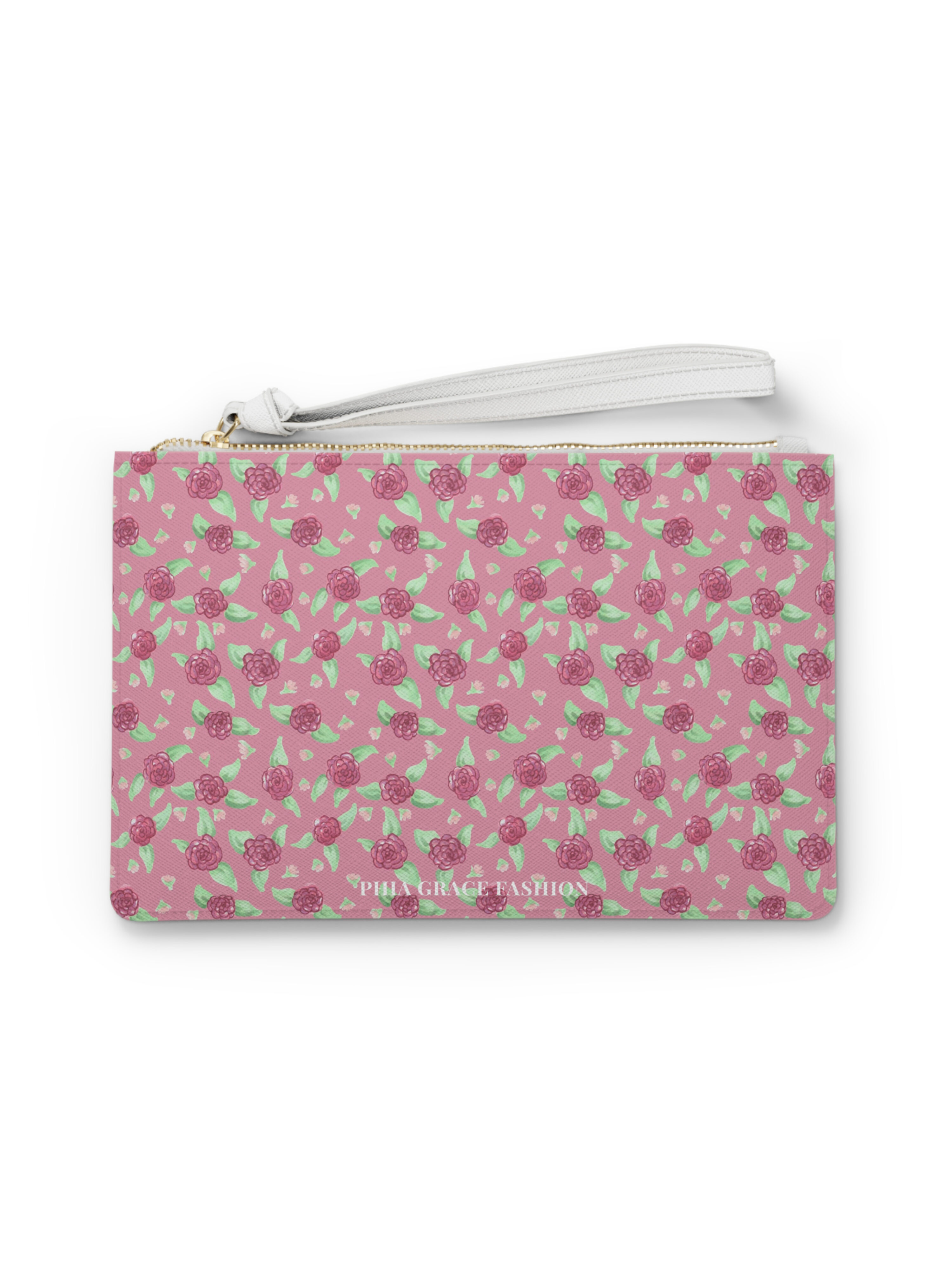 Clutch Bag in Pink Rose Print