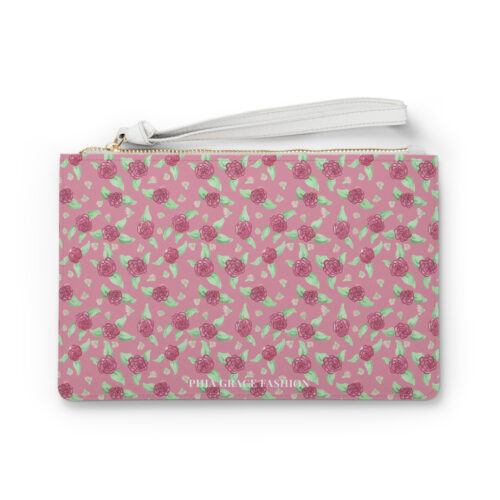 Clutch Bag in Pink Rose Print