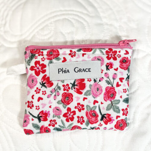 Mini Keychain Clutch Wallet in Pink and Red Floral Print