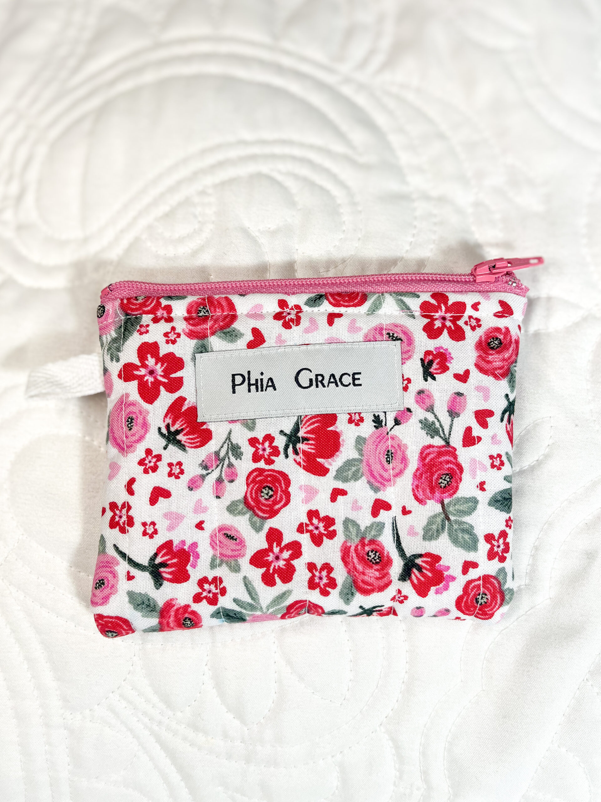 Mini Keychain Clutch Wallet in Pink and Red Floral Print
