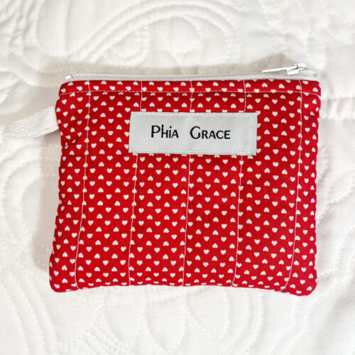 Mini Keychain Clutch Wallet in Red Hearts Print