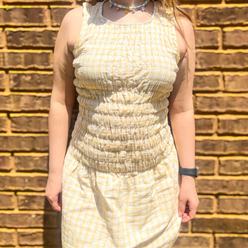 Gathered Tank Dress in Yellow Plaid Print