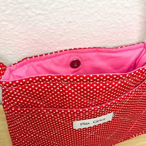 Quilted Shoulder Bag in Red Hearts Print