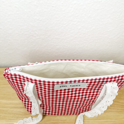 Lace Strap Shoulder Bag in Red Gingham Print