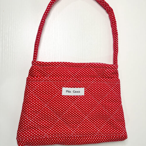 Quilted Shoulder Bag in Red Hearts Print