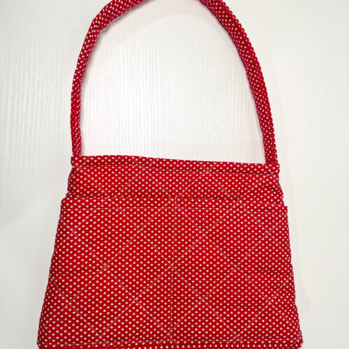 Quilted Shoulder Bag in Red Hearts Print