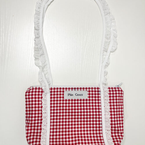 Lace Strap Shoulder Bag in Red Gingham Print