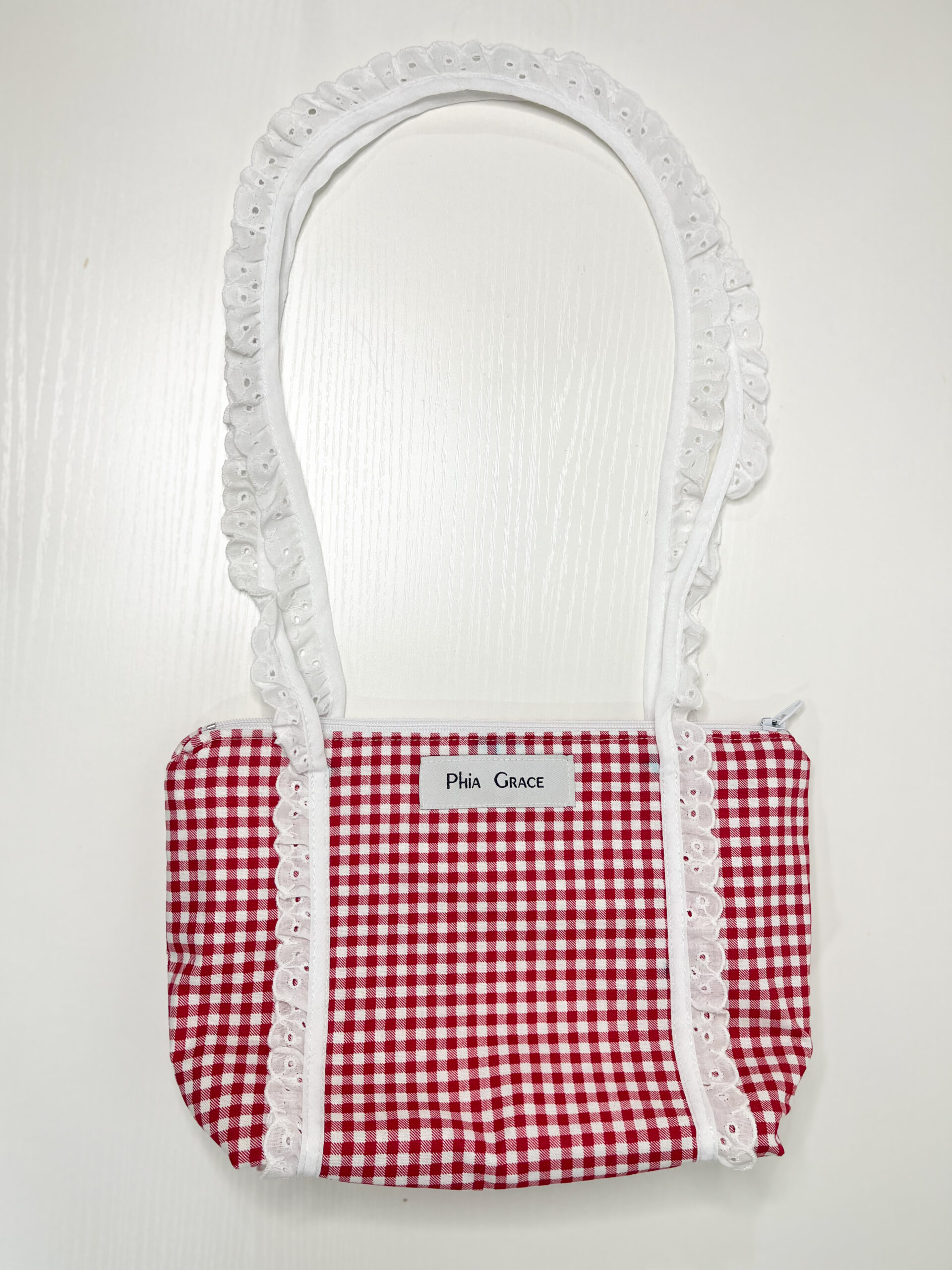 Lace Strap Shoulder Bag in Red Gingham Print