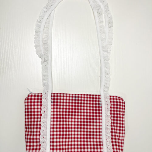 Lace Strap Shoulder Bag in Red Gingham Print
