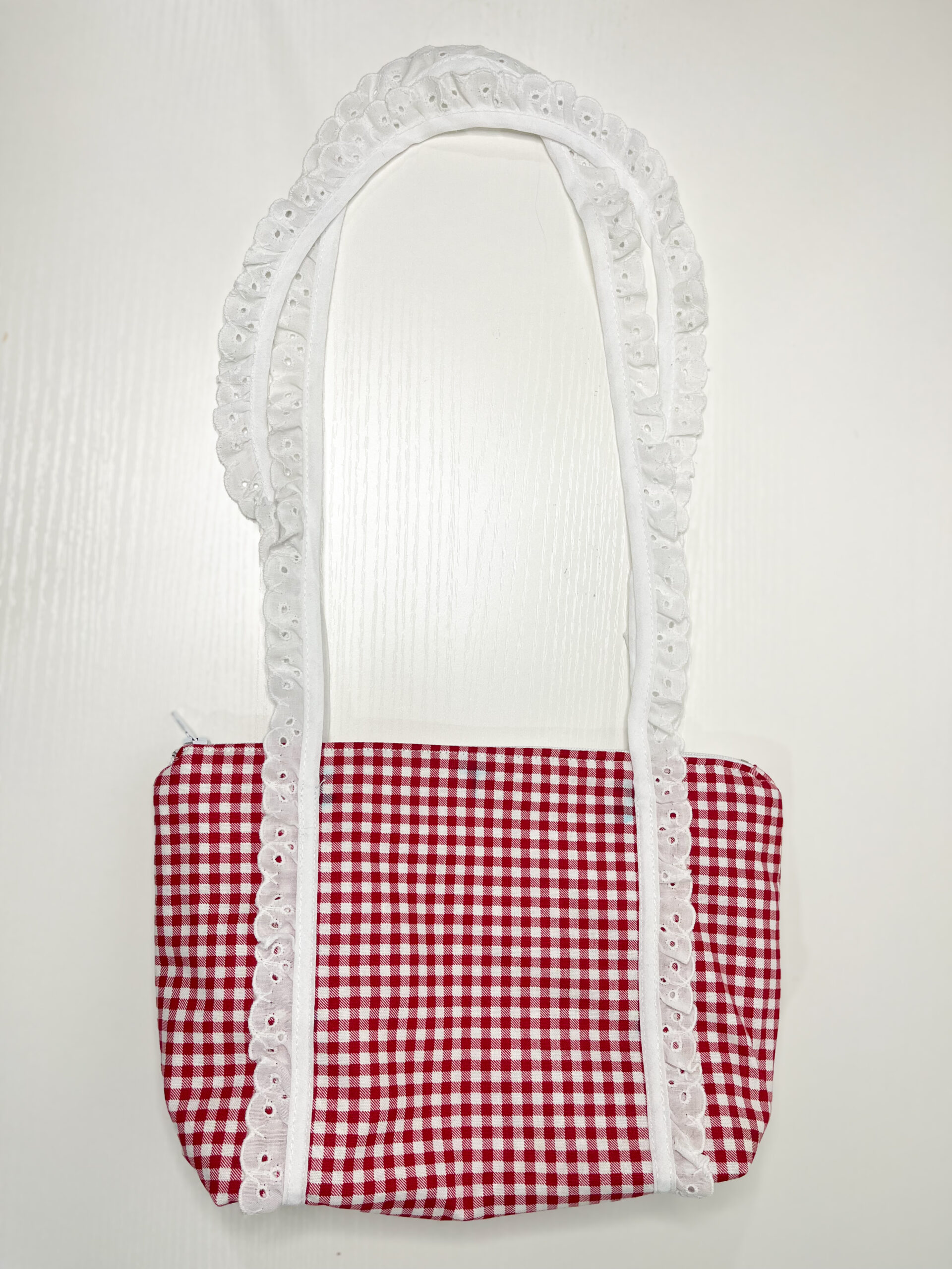 Lace Strap Shoulder Bag in Red Gingham Print