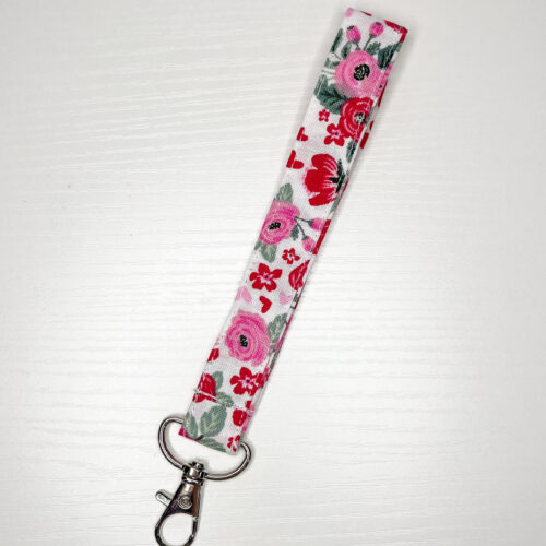 Keychain Wristlet in Pink and Red Floral Print
