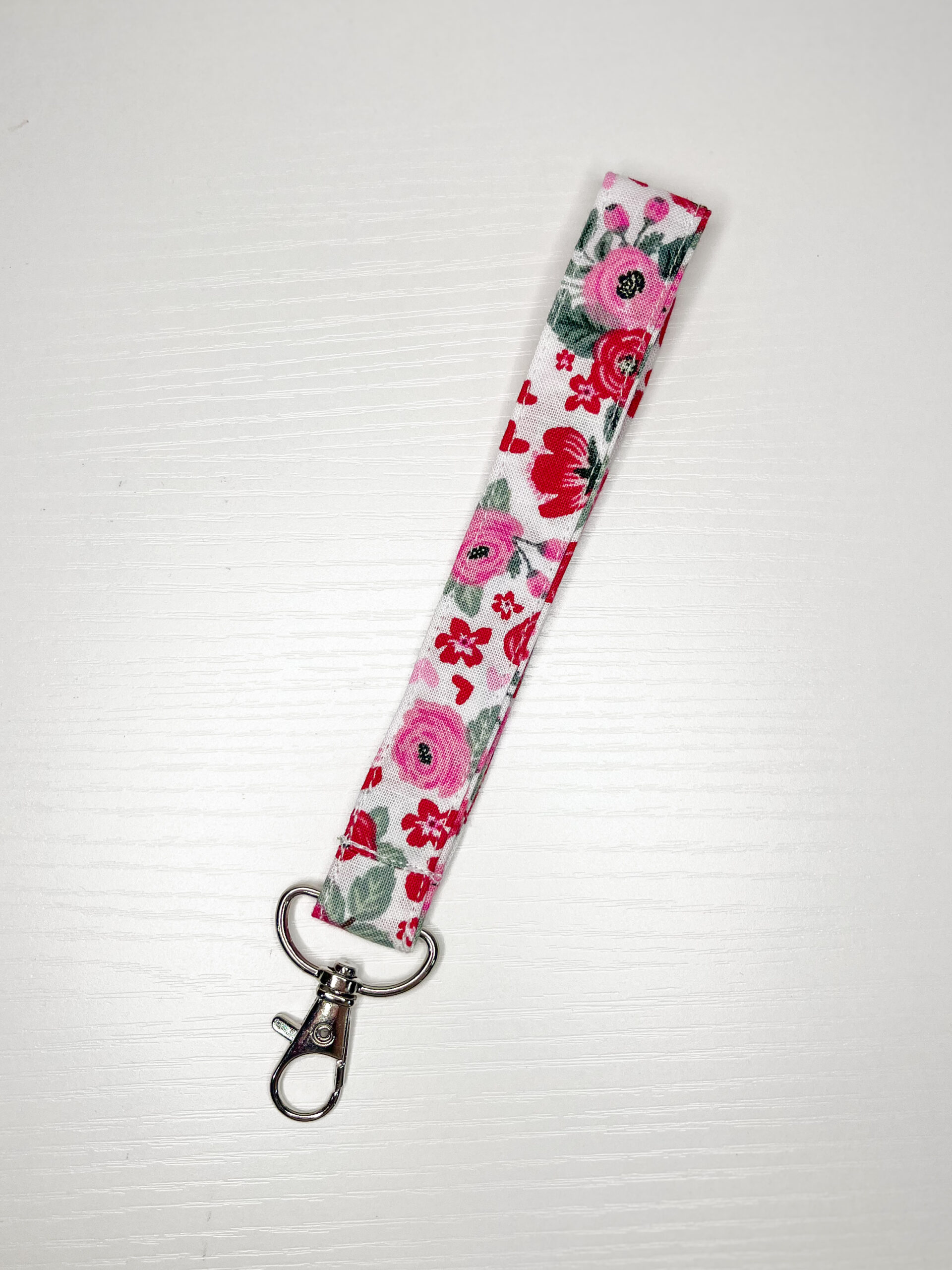 Keychain Wristlet in Pink and Red Floral Print