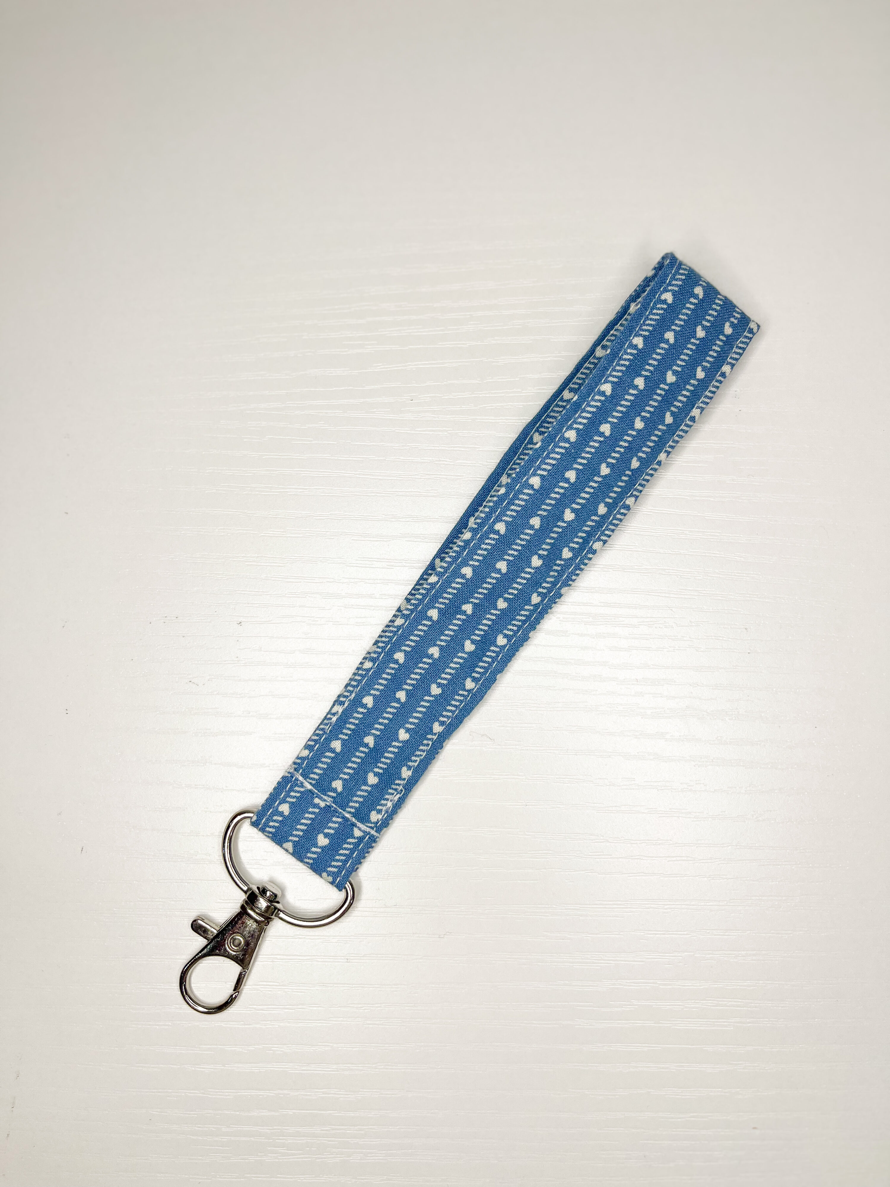 Keychain Wristlet in Blue Hearts Print