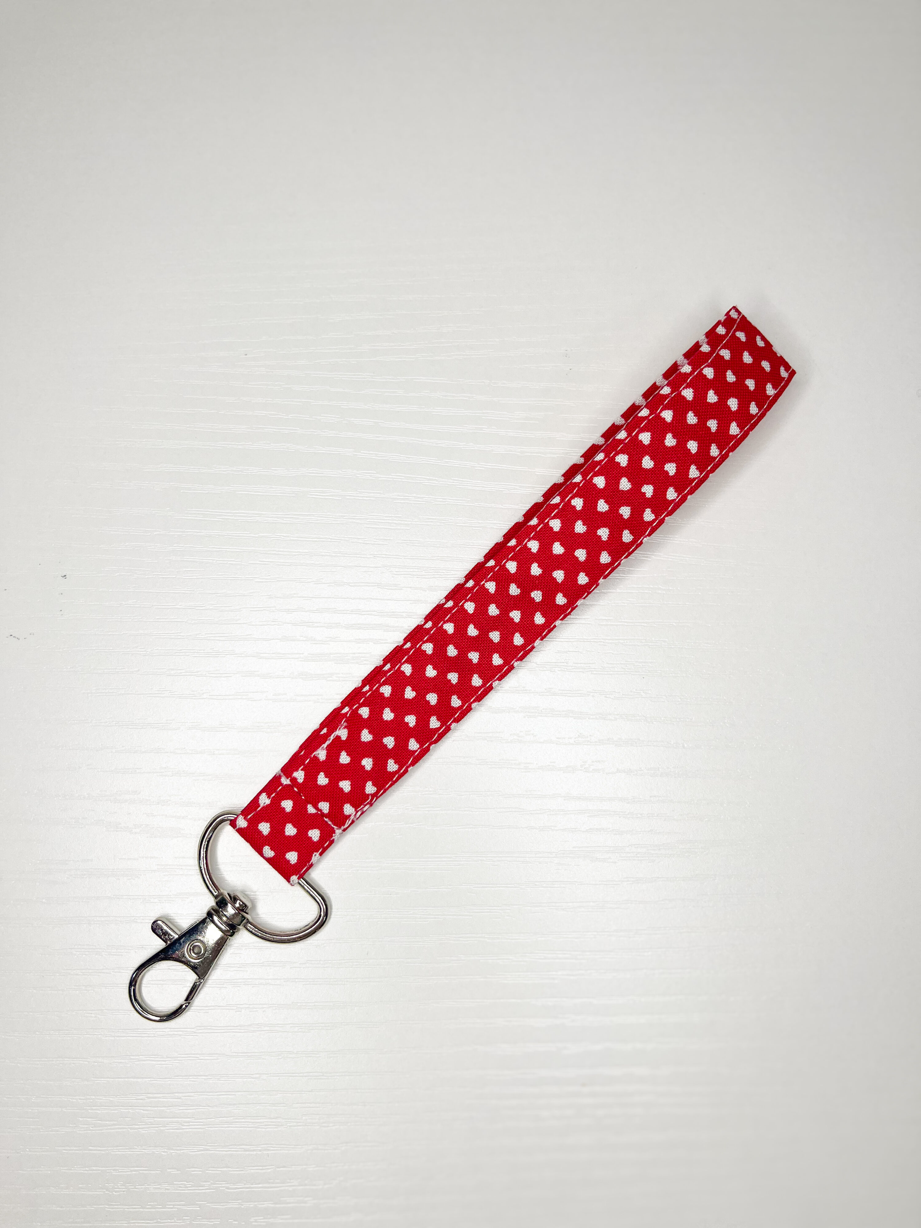 Keychain Wristlet in Red Hearts Print