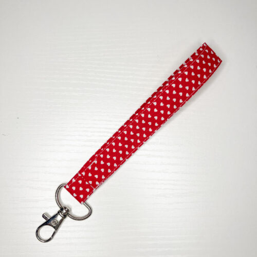 Keychain Wristlet in Red Hearts Print
