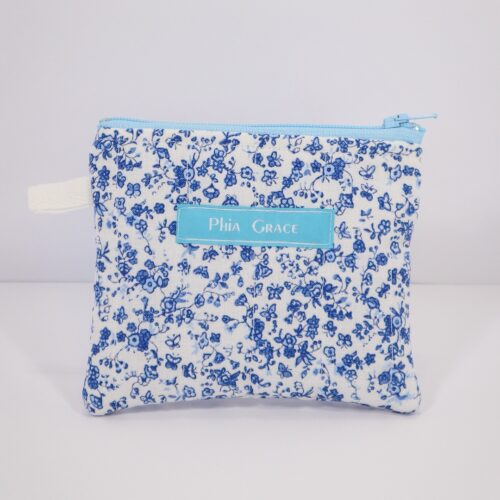Keychain Clutch Wallet in Blue and White Floral