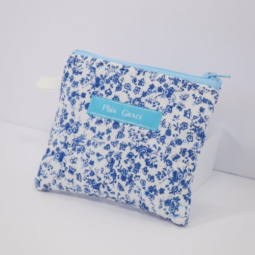 Keychain Clutch Wallet in Blue and White Floral