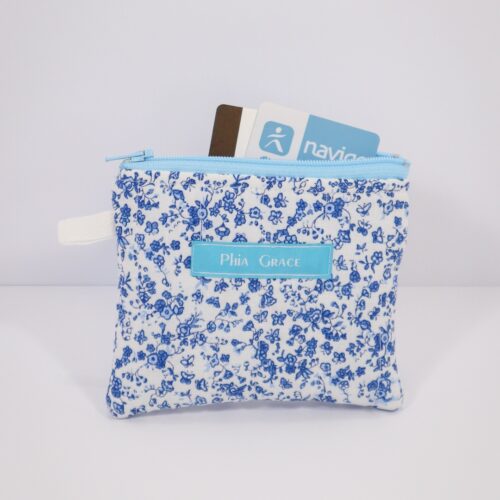 Keychain Clutch Wallet in Blue and White Floral