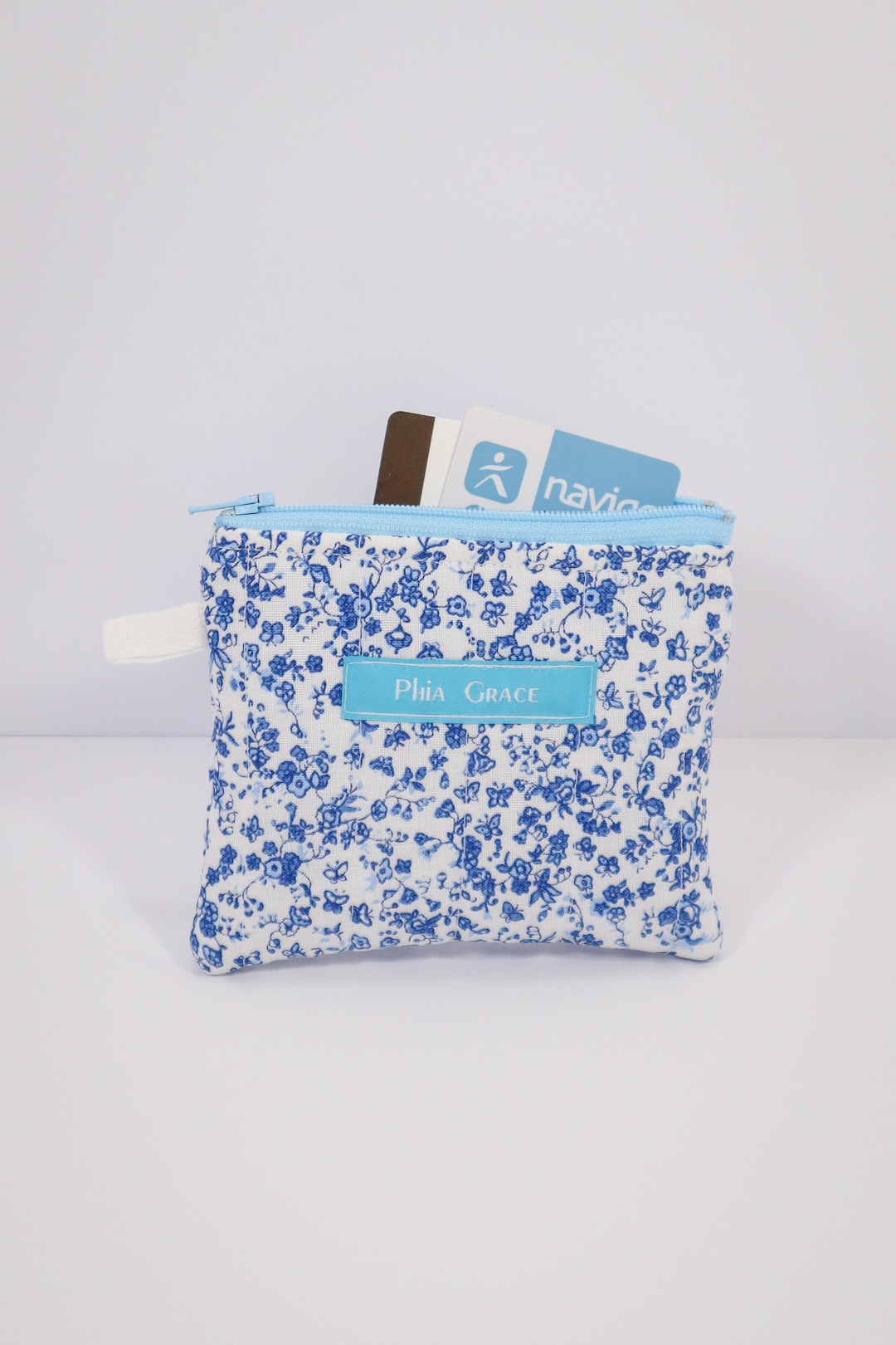 Keychain Clutch Wallet in Blue and White Floral