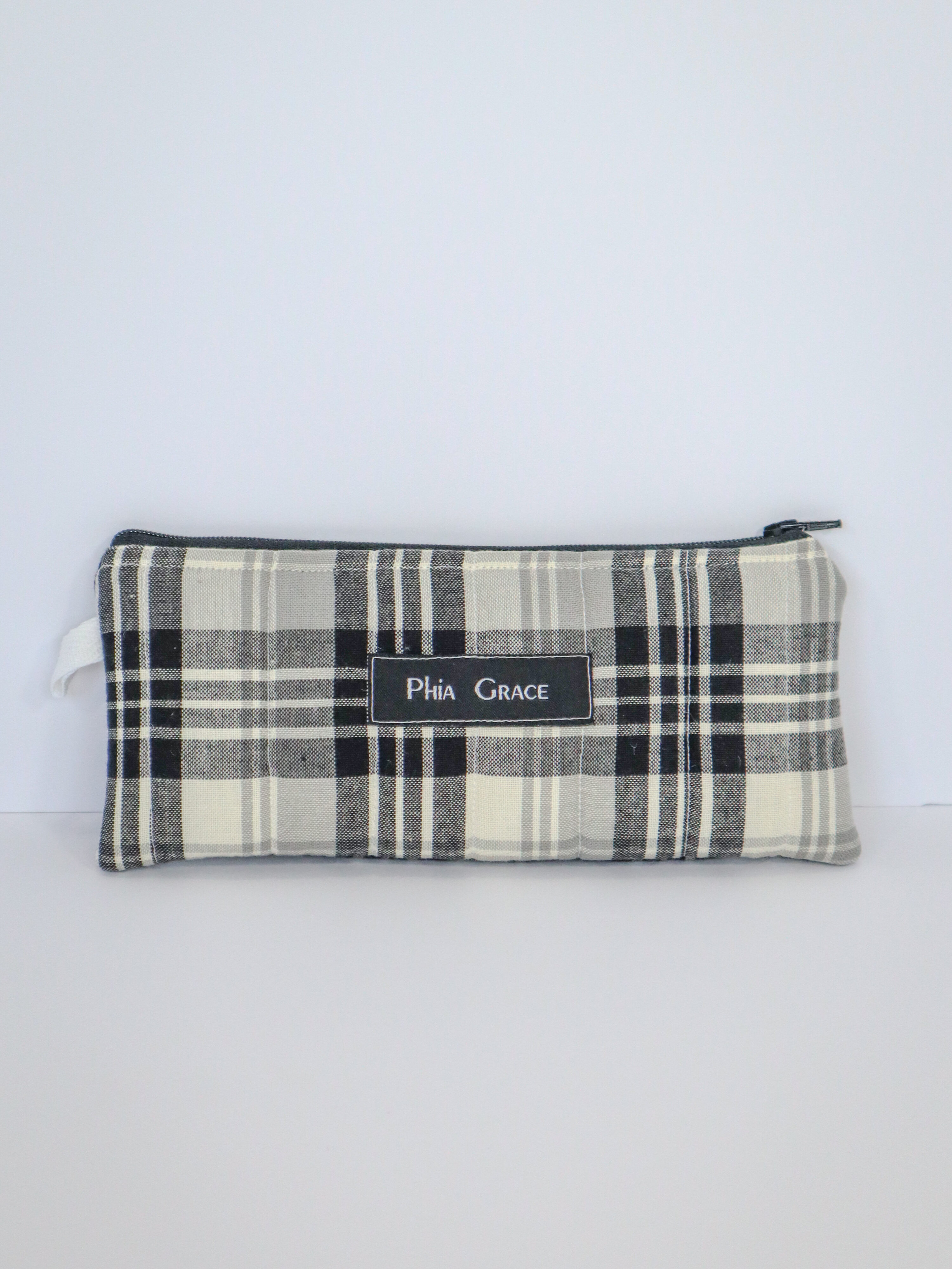 IMG_6097 Pencil Pouch in Black and Cream Plaid