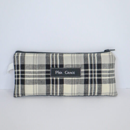 Pencil Pouch in Black and Cream Plaid