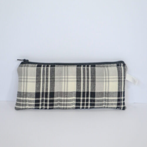 Pencil Pouch in Black and Cream Plaid